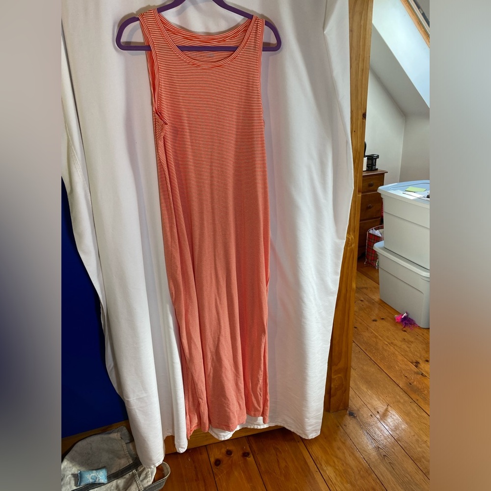 Eddie Bauer Orange & White striped Maxi Dress, size large
